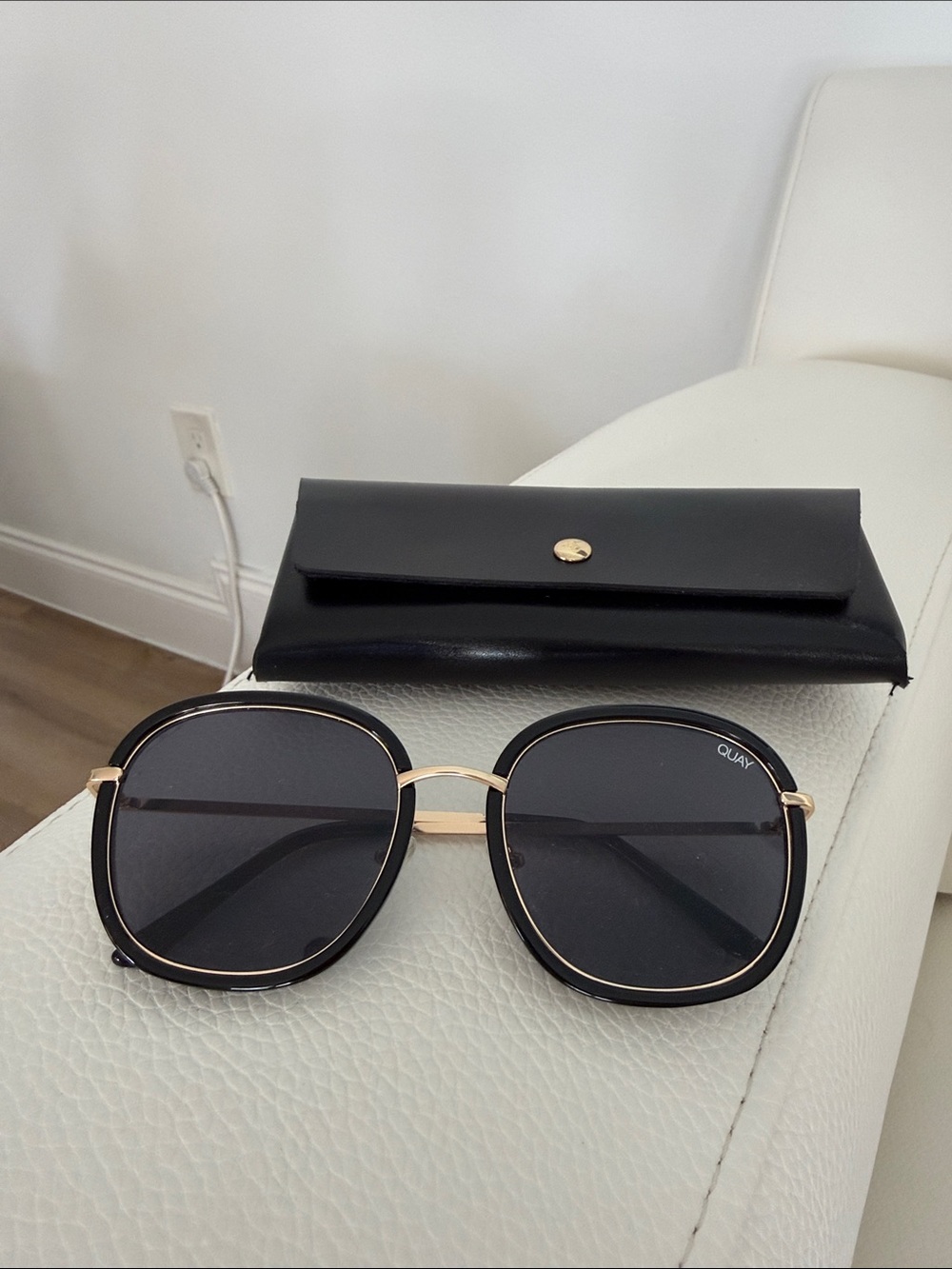 Quay Australia Black and Gold Oversized Round Sunglasses